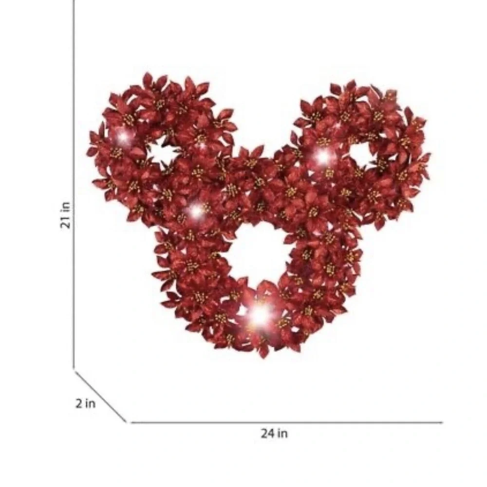 Disney Magic Holiday Mickey Poinsettia LED classic‎ white lighted 24-inch Wreath